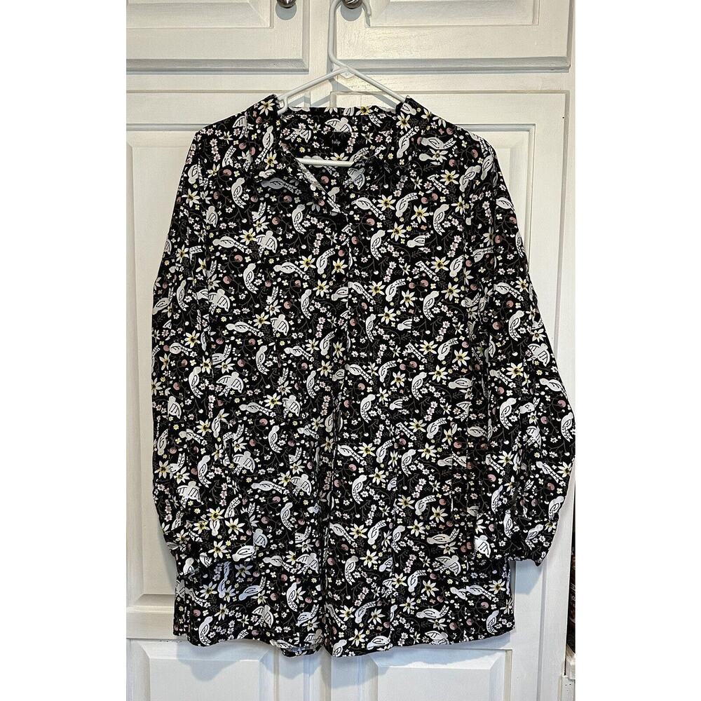 Tulip Tunic Flare Shirt Dress Pockets Size Large Boho Bird Button Up